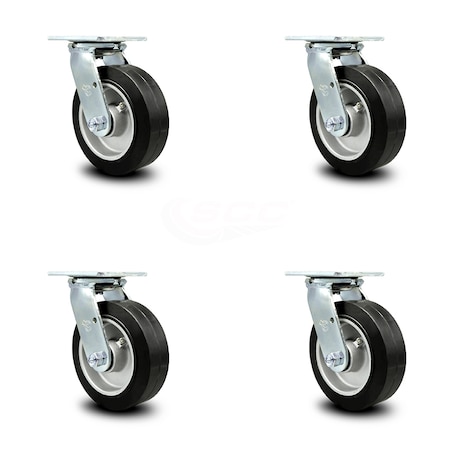 Service Caster 6 Inch Rubber on Aluminum Wheel Swivel Caster Set with Ball Bearings SCC SCC-30CS620-RAB-4